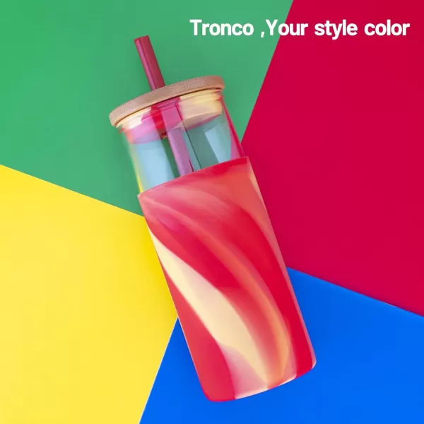 Tronco 20 oz Glass Tumbler with Straw and Lid Glass Cup with Lid and Straw Iced Coffee Cup Reusable Smoothie Cups Bamboo Lid and Protective Silicone Sleeve  BPAFreeFancy violet