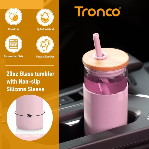 Tronco 20 oz Glass Tumbler with Straw and Lid Glass Cup with Lid and Straw Iced Coffee Cup Reusable Smoothie Cups Bamboo Lid and Protective Silicone Sleeve  BPAFreeTerrazzo Blush