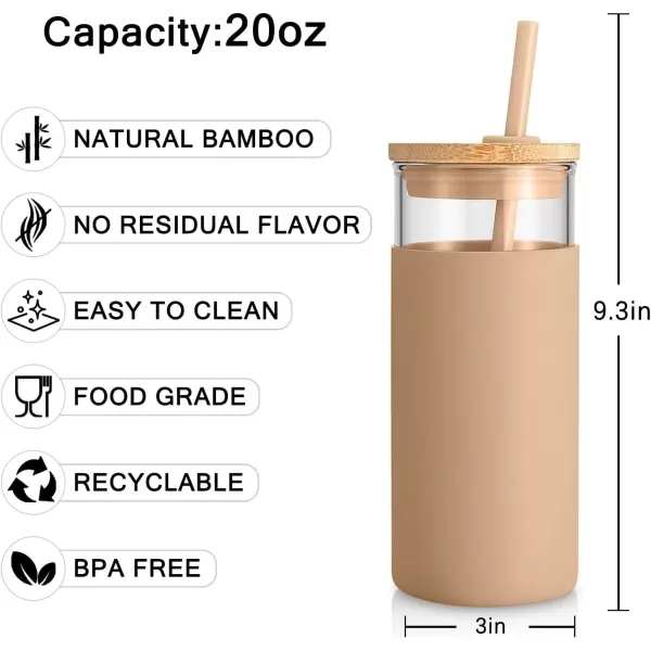 Tronco 20 oz Glass Tumbler with Straw and Lid Glass Cup with Lid and Straw Iced Coffee Cup Reusable Smoothie Cups Bamboo Lid and Protective Silicone Sleeve  BPAFreeAmber