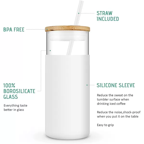 Tronco 20 oz Glass Tumbler with Straw and Lid Glass Cup with Lid and Straw Iced Coffee Cup Reusable Smoothie Cups Bamboo Lid and Protective Silicone Sleeve  BPAFreeBlackish Green