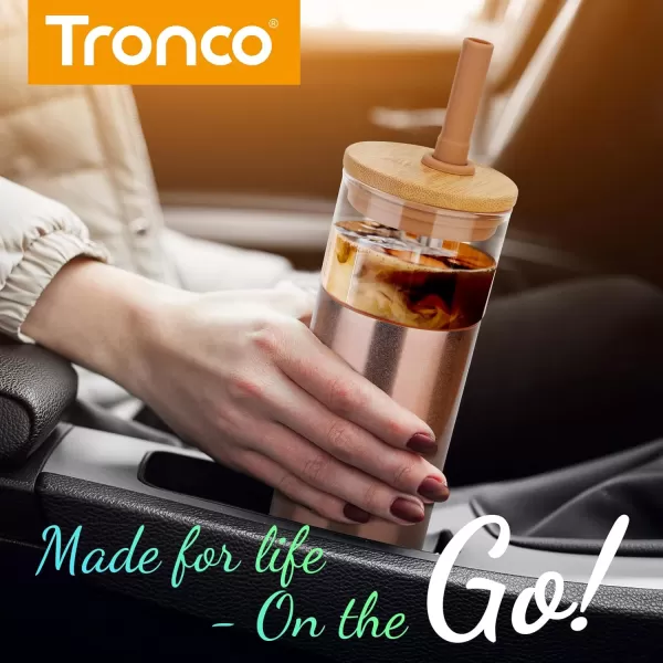 Tronco 20 oz Insulated Tumbler with Lid Stainless Steel Borosilicate Glass Reusable Iced Coffee Cup for TravelWhite