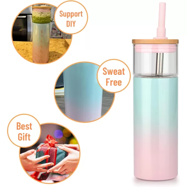 Tronco 20 oz Insulated Tumbler with Lid Stainless Steel Borosilicate Glass Reusable Iced Coffee Cup for TravelWhite
