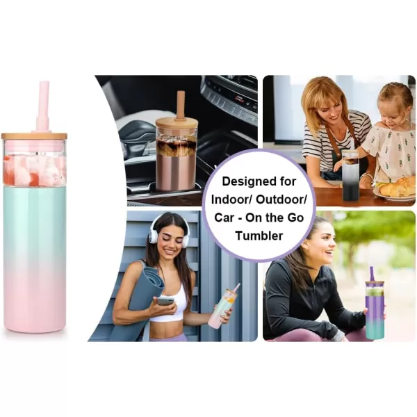 Tronco 20 oz Insulated Tumbler with Lid Stainless Steel Borosilicate Glass Reusable Iced Coffee Cup for TravelWhite