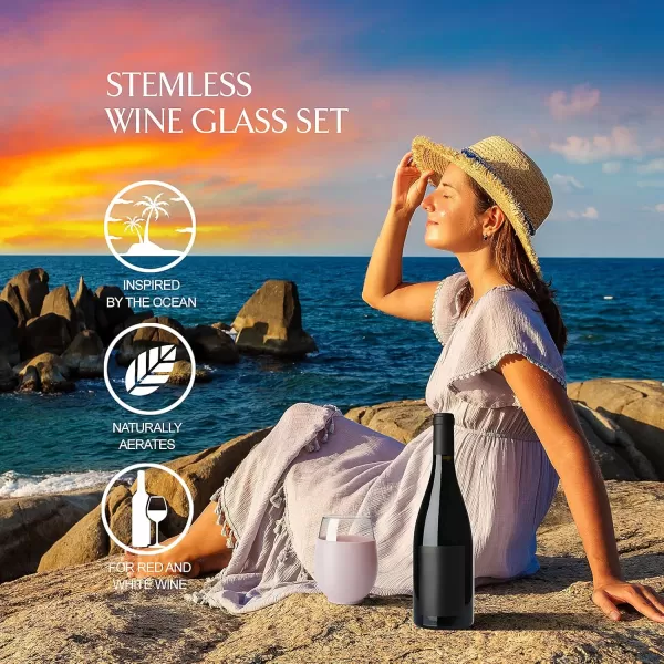 Tronco 20 oz Stemless Wine Glasses with Protective Silicone Sleeve Reusable Wine Glasses for Red or White Wine and Cocktails Dishwasher Safe Set of 4color 5