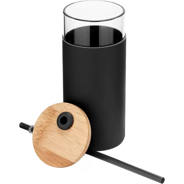 Tronco 20oz Glass Tumbler Glass Water Bottle Straw Silicone Protective Sleeve Bamboo Lid  BPA Free Midnight Green 1 PackBlack