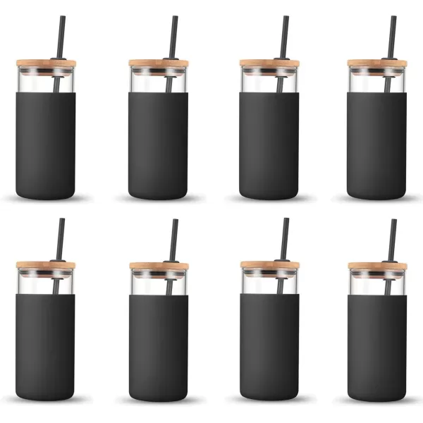 Tronco 20oz Glass Tumbler Glass Water Bottle Straw Silicone Protective Sleeve Bamboo Lid  BPA Free Midnight Green 1 PackBlack
