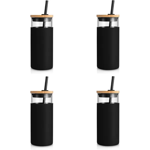 Tronco 20oz Glass Tumbler Glass Water Bottle Straw Silicone Protective Sleeve Bamboo Lid  BPA Free Midnight Green 1 PackBlack