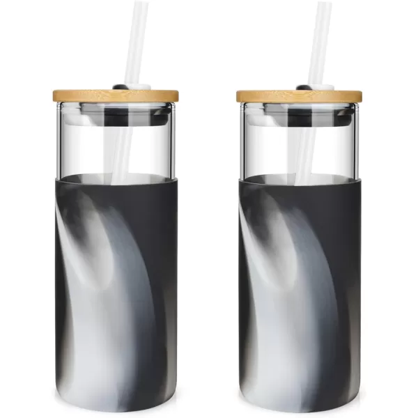 Tronco 20oz Glass Tumbler Glass Water Bottle Straw Silicone Protective Sleeve Bamboo Lid  BPA Free Midnight Green 1 PackBlack render