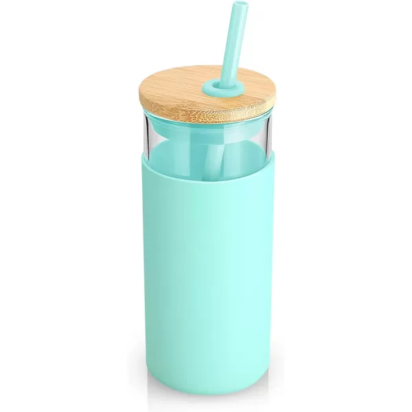 Tronco 20oz Glass Tumbler Glass Water Bottle Straw Silicone Protective Sleeve Bamboo Lid  BPA Free Midnight Green 1 PackBlessed Blue