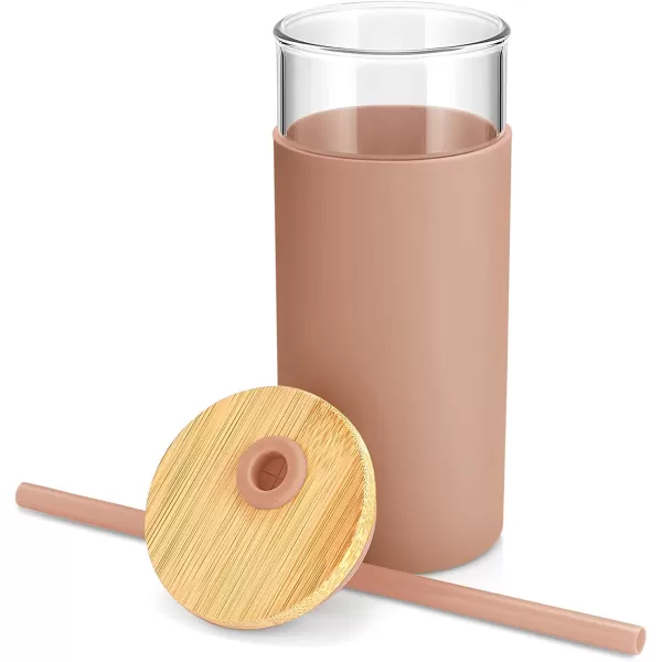 Tronco 20oz Glass Tumbler Glass Water Bottle Straw Silicone Protective Sleeve Bamboo Lid  BPA Free Midnight Green 1 PackCoffee Color