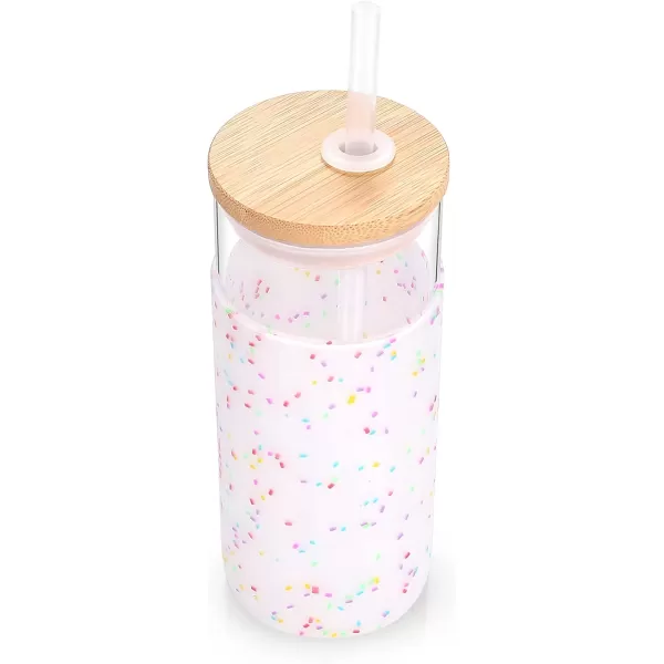 Tronco 20oz Glass Tumbler Glass Water Bottle Straw Silicone Protective Sleeve Bamboo Lid  BPA Free Midnight Green 1 PackColorful spots