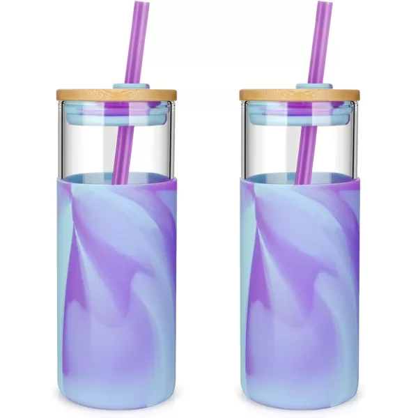 Tronco 20oz Glass Tumbler Glass Water Bottle Straw Silicone Protective Sleeve Bamboo Lid  BPA Free Midnight Green 1 PackFancy violet