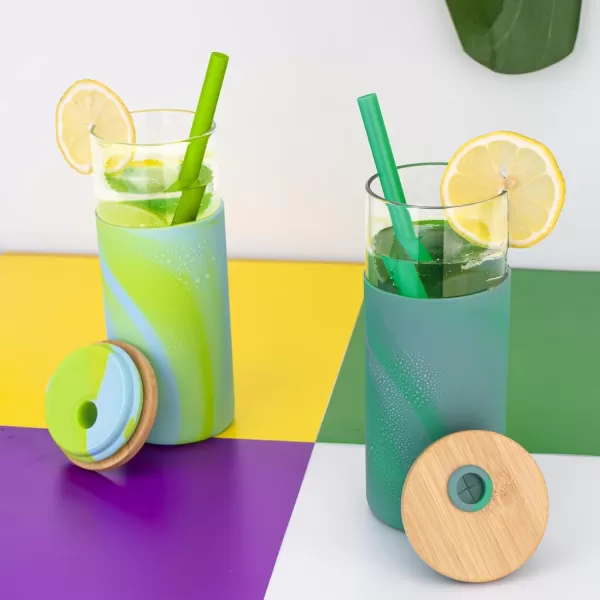 Tronco 20oz Glass Tumbler Glass Water Bottle Straw Silicone Protective Sleeve Bamboo Lid  BPA Free Midnight Green 1 PackFancy violet
