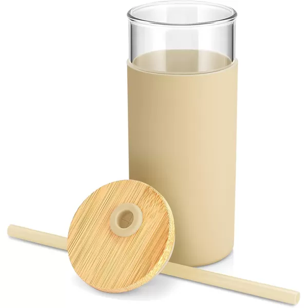 Tronco 20oz Glass Tumbler Glass Water Bottle Straw Silicone Protective Sleeve Bamboo Lid  BPA Free Midnight Green 1 PackGravel Ash