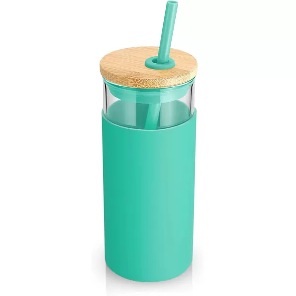 Tronco 20oz Glass Tumbler Glass Water Bottle Straw Silicone Protective Sleeve Bamboo Lid  BPA Free Midnight Green 1 PackGress
