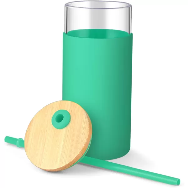 Tronco 20oz Glass Tumbler Glass Water Bottle Straw Silicone Protective Sleeve Bamboo Lid  BPA Free Midnight Green 1 PackGress
