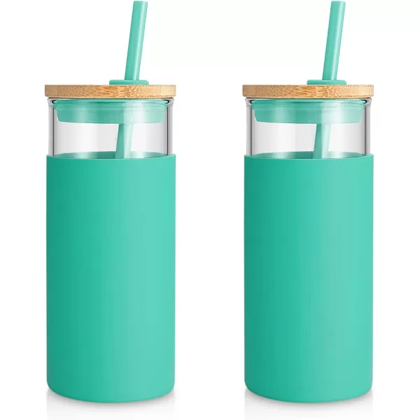 Tronco 20oz Glass Tumbler Glass Water Bottle Straw Silicone Protective Sleeve Bamboo Lid  BPA Free Midnight Green 1 PackGress