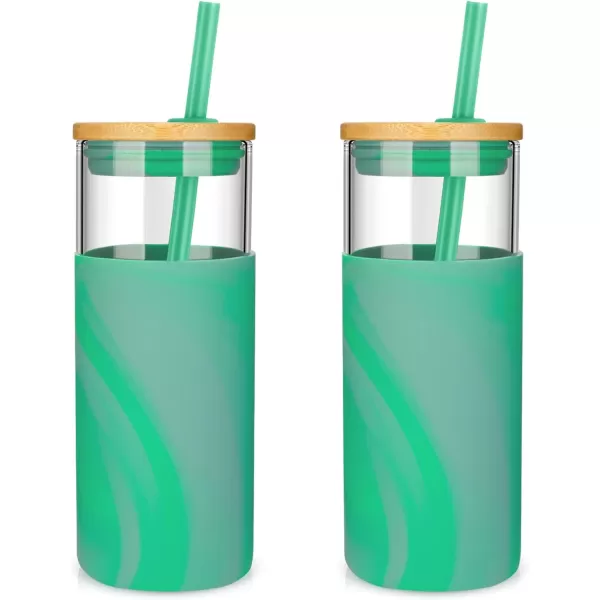 Tronco 20oz Glass Tumbler Glass Water Bottle Straw Silicone Protective Sleeve Bamboo Lid  BPA Free Midnight Green 1 PackGreyGreen