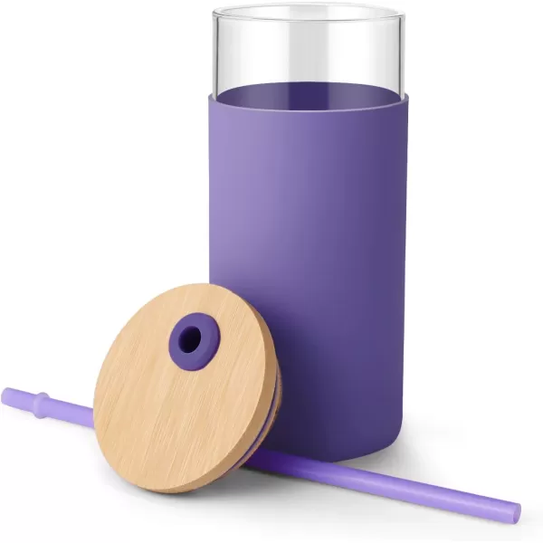 Tronco 20oz Glass Tumbler Glass Water Bottle Straw Silicone Protective Sleeve Bamboo Lid  BPA Free Midnight Green 1 PackLilac