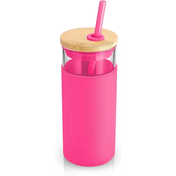 Tronco 20oz Glass Tumbler Glass Water Bottle Straw Silicone Protective Sleeve Bamboo Lid  BPA Free Midnight Green 1 PackWatermelon