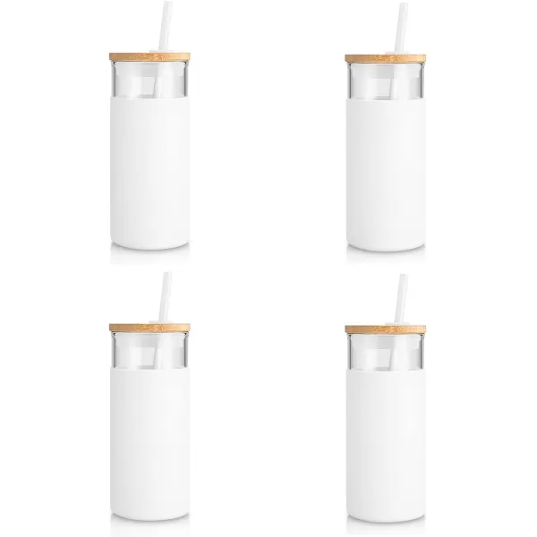 Tronco 20oz Glass Tumbler Glass Water Bottle Straw Silicone Protective Sleeve Bamboo Lid  BPA Free Midnight Green 1 PackWhite