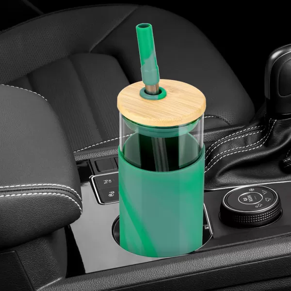 Tronco 20oz Glass Tumbler with Bamboo Lid and StrawIced Coffee Cup ReusableSmoothie Cup Spill Proof Glass Water Bottle With Silicone Protective Sleeve BPA Free