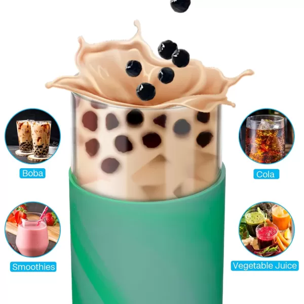 Tronco 20oz Glass Tumbler with Bamboo Lid and StrawIced Coffee Cup ReusableSmoothie Cup Spill Proof Glass Water Bottle With Silicone Protective Sleeve BPA Free
