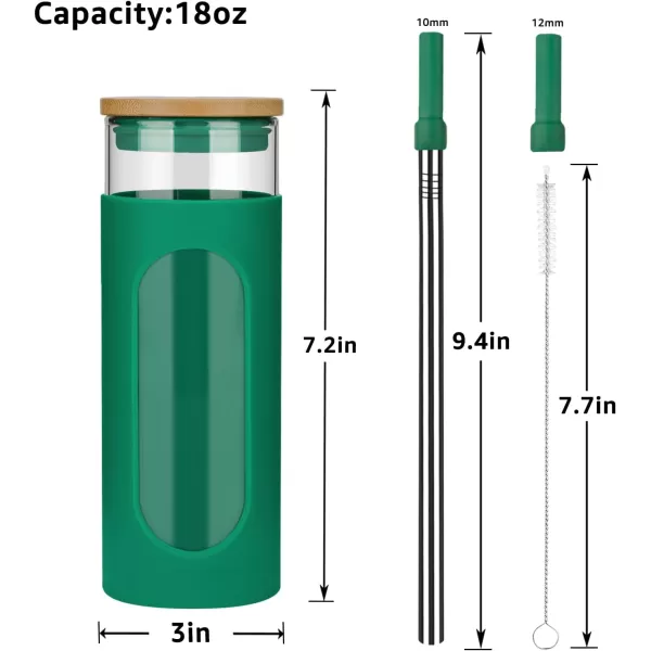 Tronco 22oz Glass Tumbler with Bamboo Lid and Straw Glass Cup For BobaIced CoffeeSmoothie Spill Proof Glass Water Bottle With Silicone Protective Sleeve Dishwasher SafeBPA FreeBlackishGreen