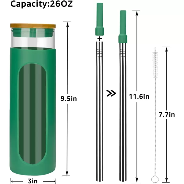 Tronco 22oz Glass Tumbler with Bamboo Lid and Straw Glass Cup For BobaIced CoffeeSmoothie Spill Proof Glass Water Bottle With Silicone Protective Sleeve Dishwasher SafeBPA FreeBlackishGreen