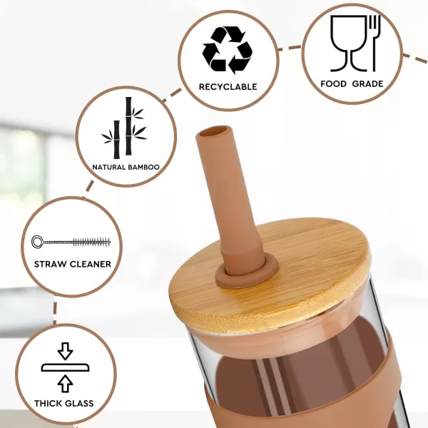 Tronco 22oz Glass Tumbler with Bamboo Lid and Straw Glass Cup For BobaIced CoffeeSmoothie Spill Proof Glass Water Bottle With Silicone Protective Sleeve Dishwasher SafeBPA FreeGray