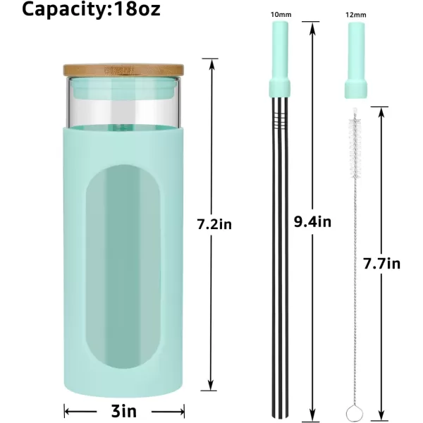 Tronco 22oz Glass Tumbler with Bamboo Lid and Straw Glass Cup For BobaIced CoffeeSmoothie Spill Proof Glass Water Bottle With Silicone Protective Sleeve Dishwasher SafeBPA FreePureBlue