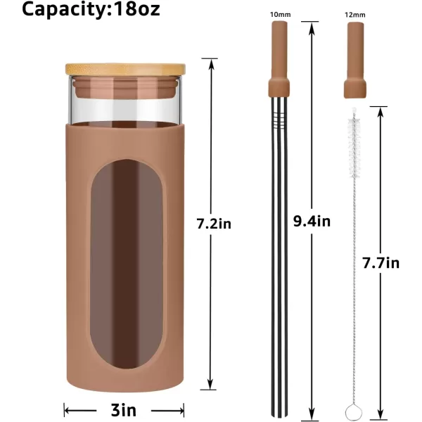 Tronco 22oz Glass Tumbler with Bamboo Lid and Straw Glass Cup For BobaIced CoffeeSmoothie Spill Proof Glass Water Bottle With Silicone Protective Sleeve Dishwasher SafeBPA FreeCoffee