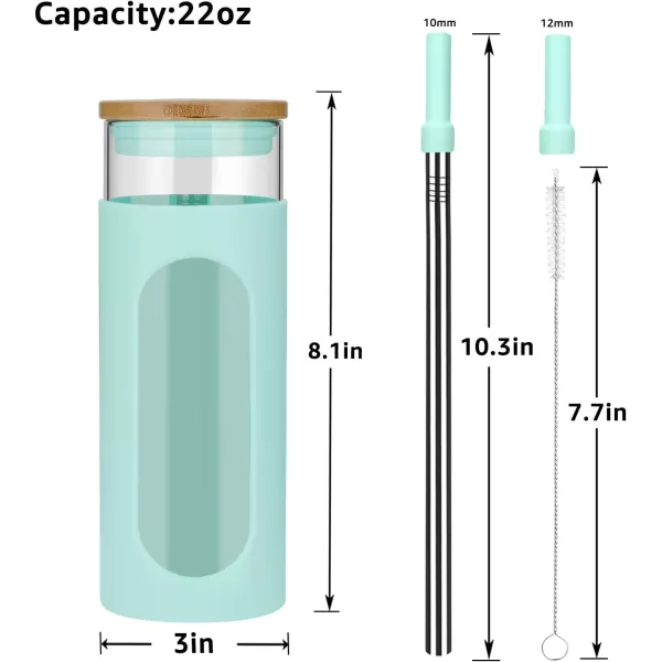 Tronco 22oz Glass Tumbler with Bamboo Lid and Straw Glass Cup For BobaIced CoffeeSmoothie Spill Proof Glass Water Bottle With Silicone Protective Sleeve Dishwasher SafeBPA FreePureBlue