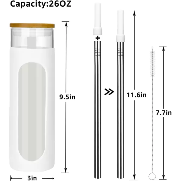 Tronco 22oz Glass Tumbler with Bamboo Lid and Straw Glass Cup For BobaIced CoffeeSmoothie Spill Proof Glass Water Bottle With Silicone Protective Sleeve Dishwasher SafeBPA FreeWhite