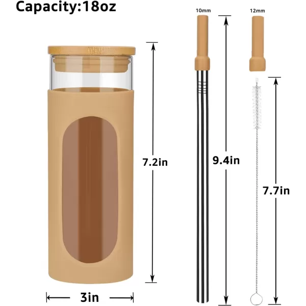 Tronco 22oz Glass Tumbler with Bamboo Lid and Straw Glass Cup For BobaIced CoffeeSmoothie Spill Proof Glass Water Bottle With Silicone Protective Sleeve Dishwasher SafeBPA FreeAmber