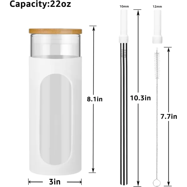 Tronco 22oz Glass Tumbler with Bamboo Lid and Straw Glass Cup For BobaIced CoffeeSmoothie Spill Proof Glass Water Bottle With Silicone Protective Sleeve Dishwasher SafeBPA FreeBlackWhite
