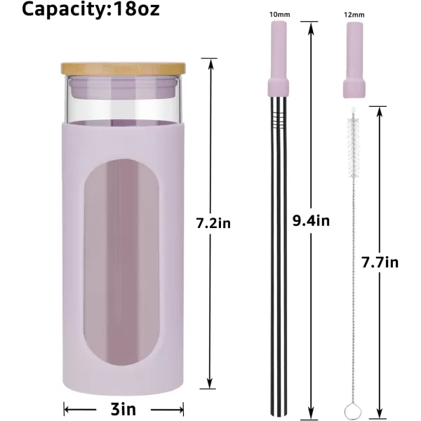Tronco 22oz Glass Tumbler with Bamboo Lid and Straw Glass Cup For BobaIced CoffeeSmoothie Spill Proof Glass Water Bottle With Silicone Protective Sleeve Dishwasher SafeBPA FreePurple