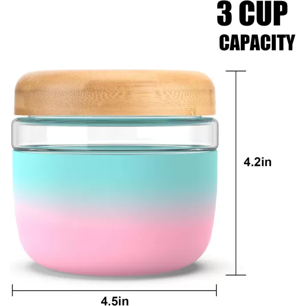 Tronco 24 oz Glass Container with Bamboo Lids Food Storage Bowls for Soup Stew ampamp Overnight Oats 100 Leak ampamp Spill Proof Airtight Microwave ampamp Dishwasher Safe BPAFree PinkAmberBamboo Lid