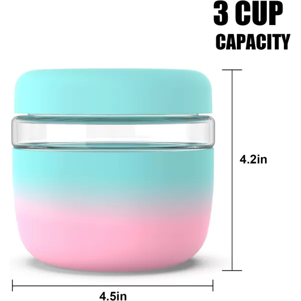 Tronco 24 oz Glass Container with Bamboo Lids Food Storage Bowls for Soup Stew ampamp Overnight Oats 100 Leak ampamp Spill Proof Airtight Microwave ampamp Dishwasher Safe BPAFree PinkBubblegum