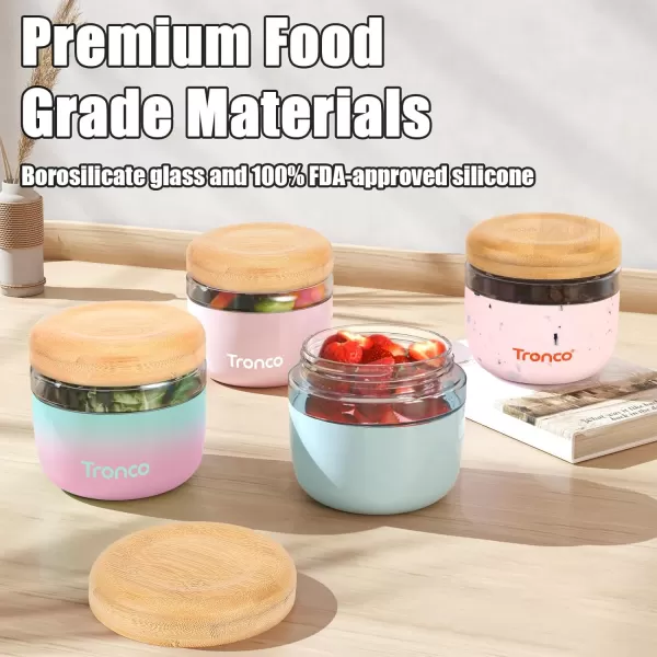 Tronco 24 oz Glass Container with Bamboo Lids Food Storage Bowls for Soup Stew ampamp Overnight Oats 100 Leak ampamp Spill Proof Airtight Microwave ampamp Dishwasher Safe BPAFree PinkAmberBamboo Lid