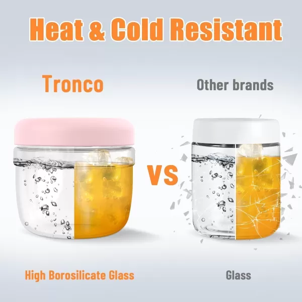 Tronco 24 oz Glass Container with Bamboo Lids Food Storage Bowls for Soup Stew ampamp Overnight Oats 100 Leak ampamp Spill Proof Airtight Microwave ampamp Dishwasher Safe BPAFree PinkTerrazzo Charcoal