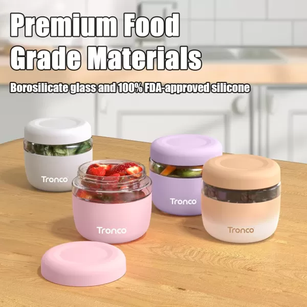 Tronco 24 oz Glass Container with Bamboo Lids Food Storage Bowls for Soup Stew ampamp Overnight Oats 100 Leak ampamp Spill Proof Airtight Microwave ampamp Dishwasher Safe BPAFree PinkTerrazzo Charcoal