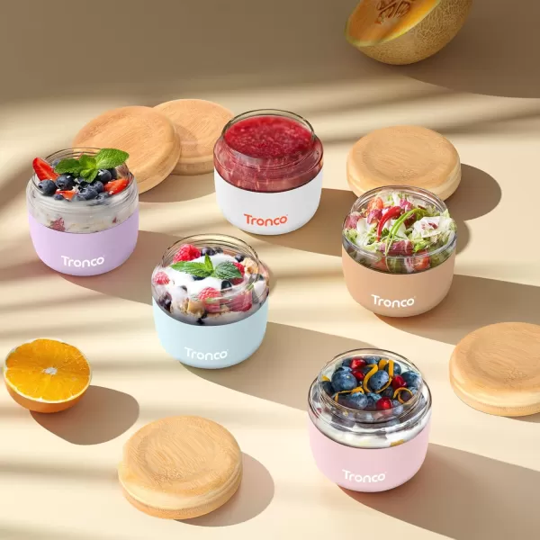 Tronco 24 oz Glass Container with Bamboo Lids Food Storage Bowls for Soup Stew ampamp Overnight Oats 100 Leak ampamp Spill Proof Airtight Microwave ampamp Dishwasher Safe BPAFree PinkAmberBamboo Lid
