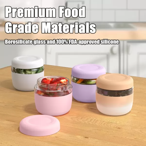 Tronco 24 oz Glass Container with Bamboo Lids Food Storage Bowls for Soup Stew ampamp Overnight Oats 100 Leak ampamp Spill Proof Airtight Microwave ampamp Dishwasher Safe BPAFree PinkLilac