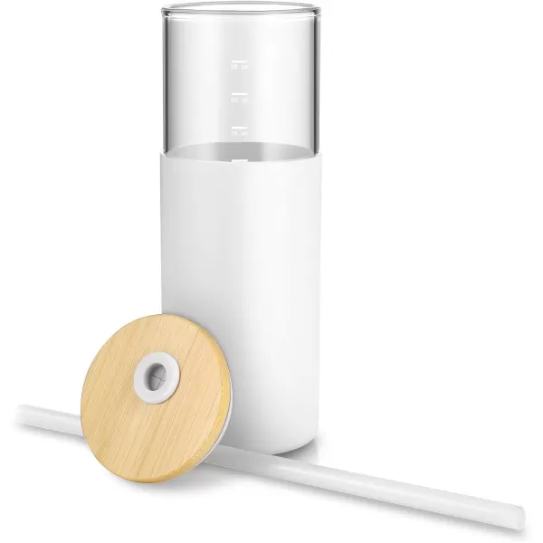 Tronco 24 oz Glass Tumbler with Straw and Lid  Glass Cup with Lid and Straw Smoothie Cup Iced Coffee Cup  Bamboo Lid and Protective Silicone Sleeve  BPAFreeWhite2 Pack