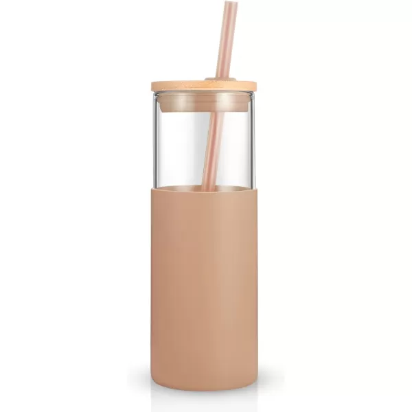 Tronco 24 oz Glass Tumbler with Straw and Lid  Glass Cup with Lid and Straw Smoothie Cup Iced Coffee Cup  Bamboo Lid and Protective Silicone Sleeve  BPAFreeAmber2 Pack