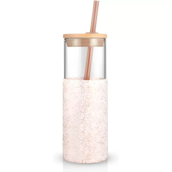 Tronco 24 oz Glass Tumbler with Straw and Lid  Glass Cup with Lid and Straw Smoothie Cup Iced Coffee Cup  Bamboo Lid and Protective Silicone Sleeve  BPAFreeDot Bronze