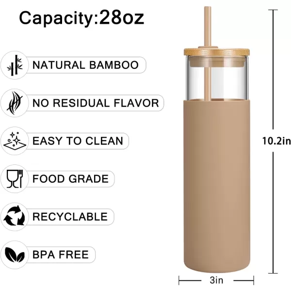 Tronco 24 oz Glass Tumbler with Straw and Lid  Glass Cup with Lid and Straw Smoothie Cup Iced Coffee Cup  Bamboo Lid and Protective Silicone Sleeve  BPAFreeWhite2 Pack