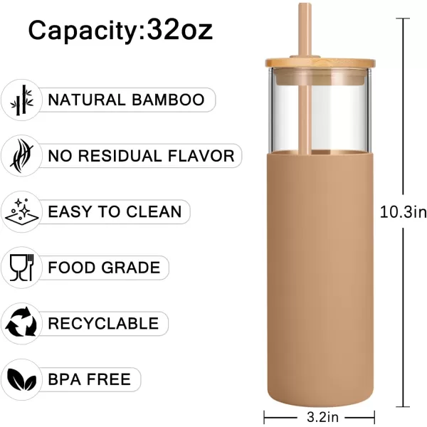Tronco 24 oz Glass Tumbler with Straw and Lid  Glass Cup with Lid and Straw Smoothie Cup Iced Coffee Cup  Bamboo Lid and Protective Silicone Sleeve  BPAFreeWhite2 Pack
