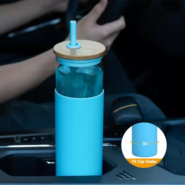 Tronco 24 oz Glass Tumbler with Straw and Lid  Glass Cup with Lid and Straw Smoothie Cup Iced Coffee Cup  Bamboo Lid and Protective Silicone Sleeve  BPAFreeBlack French Grey